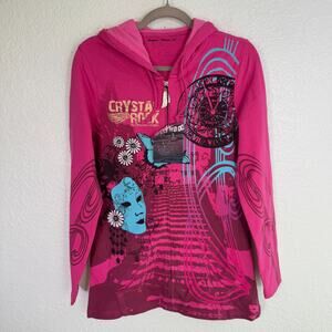 Christian Audigier Y2K Jacket Womens Large Crystal Rock Rhinestone Face Hoodie